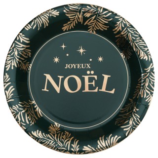 Assiettes vertes feuilles d'or x10 - décoration table de Noël