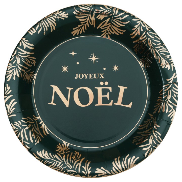 Assiettes vertes feuilles d'or x10 - décoration table de Noël