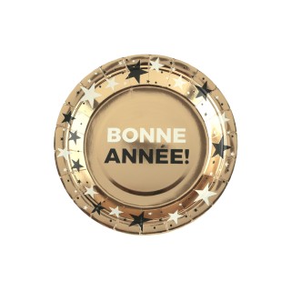 Assiettes PM or "Bonne Année" champagne x10 - vaisselle fête
