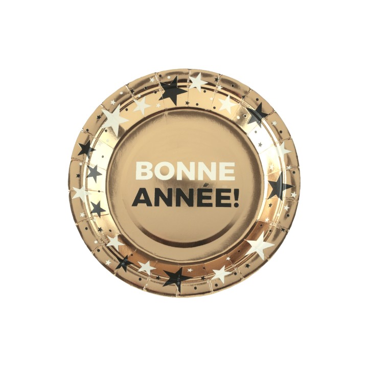 Assiettes PM or "Bonne Année" champagne x10 - vaisselle fête