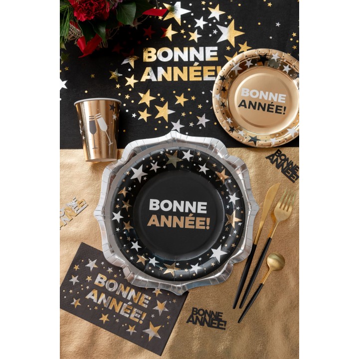 Assiettes PM or "Bonne Année" champagne x10 - vaisselle fête