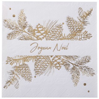 Serviettes blanches Joyeux Noël or - Décoration de table
