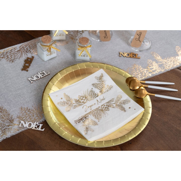 Serviettes blanches Joyeux Noël or - Décoration de table