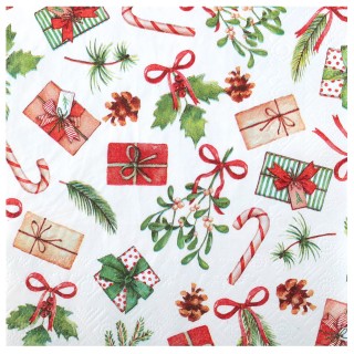 Serviettes blanches bouquet de Noël x20 - Décoration de table