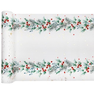 CH de table popeline houx étoile - chemin table noël