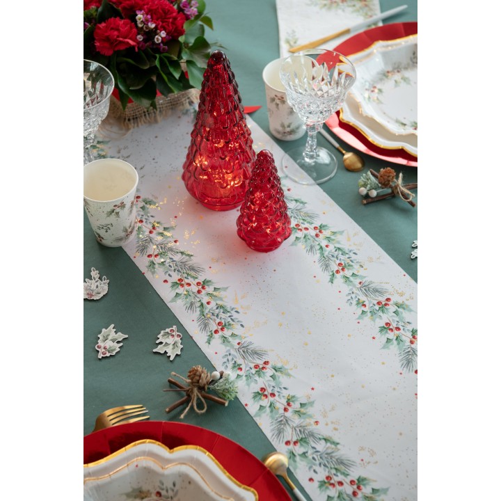 CH de table popeline houx étoile - chemin table noël