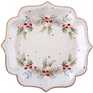 Assiettes blanches houx et étoiles - décoration table de Noël