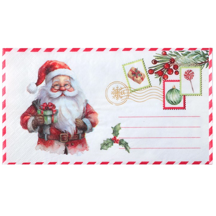 SERVIETTES BLANCHES ENVELOPPE PERE NOEL X20