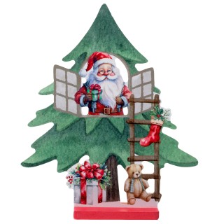 Centre de table sapin père noël fenêtre 20 cms -décoration table noël