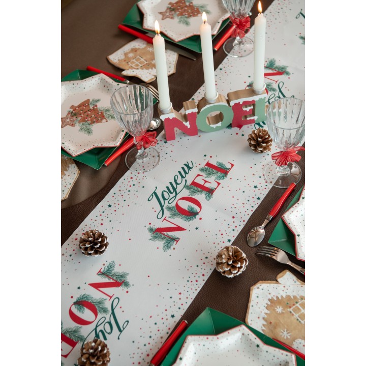 CH de table popeline houx étoile - chemin table noël