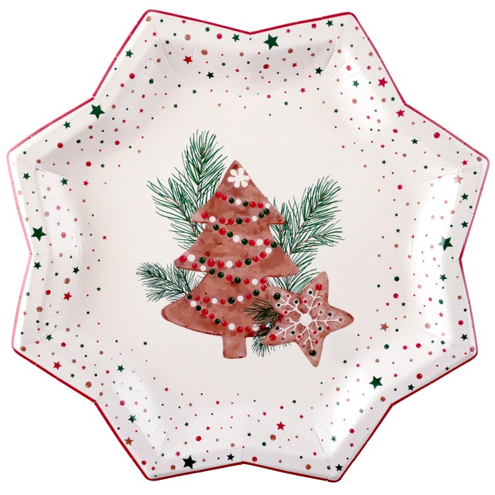 Assiettes blanches pain d'épices - décoration table de Noël