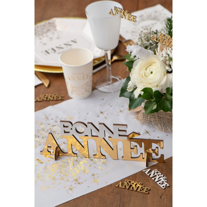 Centre de table "Bonne année" argent/noir- décoration noël