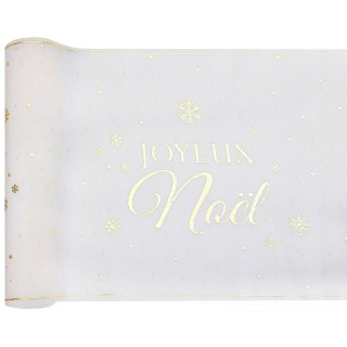 CH de table "Joyeux Noël" flocon d'or - chemin table noël