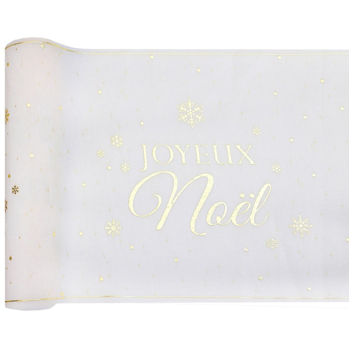 CH de table "Joyeux Noël" flocon d'or - chemin table noël