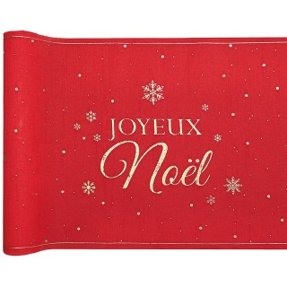 CH de table rouge "Joyeux Noël" flocon d'or - chemin table noël