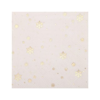 Serviettes cocktail blanches flocon d'or x20 - décoration table noël