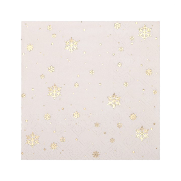Serviettes cocktail blanches flocon d'or x20 - décoration table noël