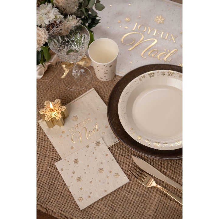 Serviettes cocktail blanches flocon d'or x20 - décoration table noël