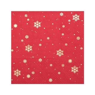 Serviettes cocktail rouges flocon d'or x20 - décoration table noël