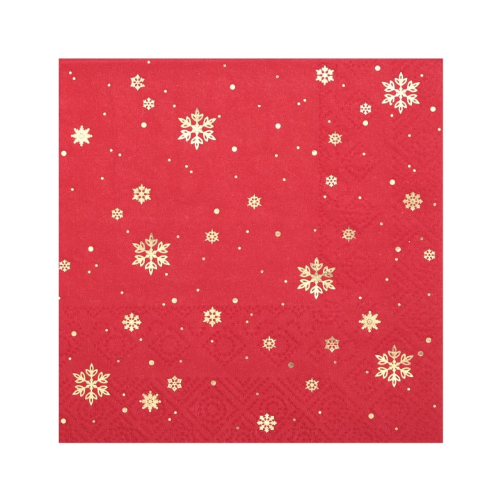 Serviettes cocktail rouges flocon d'or x20 - décoration table noël