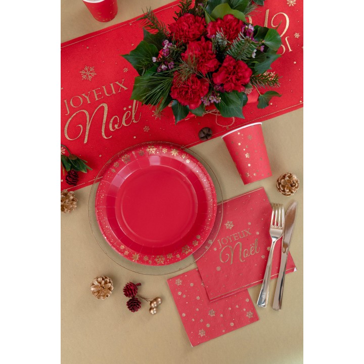 Serviettes cocktail rouges flocon d'or x20 - décoration table noël
