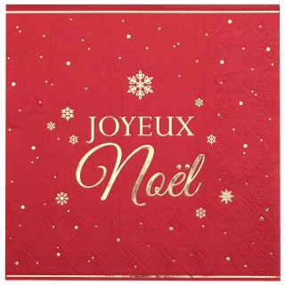 Serviettes rouges "Joyeux Noël" flocon d'or x10 - décoration table noël
