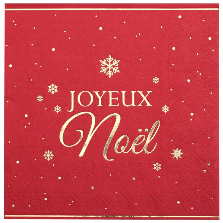 Serviettes rouges "Joyeux Noël" flocon d'or x10 - décoration table noël