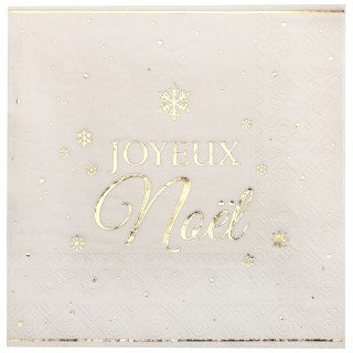 Serviettes blanches "Joyeux Noël" flocon d'or x10 - décoration table noël