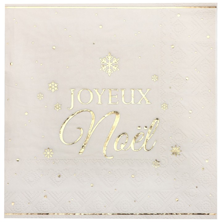 Serviettes blanches "Joyeux Noël" flocon d'or x10 - décoration table noël
