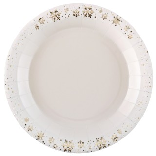 Assiettes blanches flocon d'or x10 - décoration table noël
