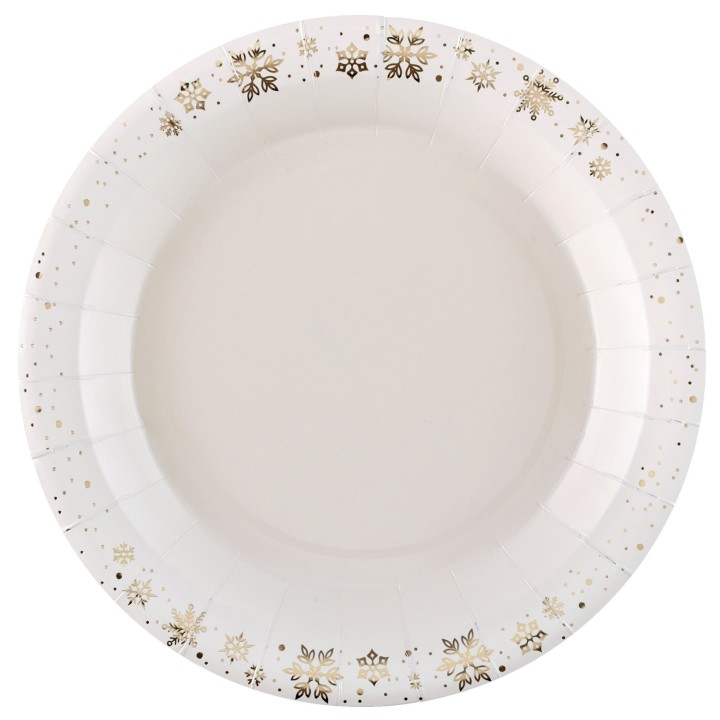 Assiettes blanches flocon d'or x10 - décoration table noël
