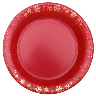 Assiettes rouges flocon d'or x10 - décoration table noël