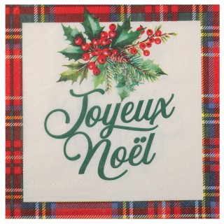 Serviettes Tartan de noël x20 - serviettes de noël