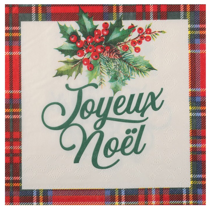 Serviettes Tartan de noël x20 - serviettes de noël