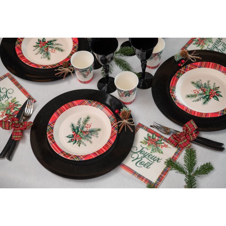 Assiettes Tartan de noël x20 - serviettes de noël