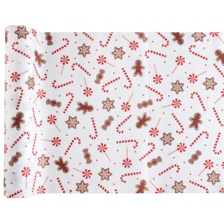 Chemin de table crêpe Joyeuse Gourmandise 27cm x 3m - chemin de table noël