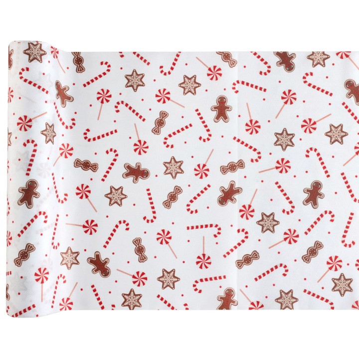 Chemin de table crêpe Joyeuse Gourmandise 27cm x 3m - chemin de table noël