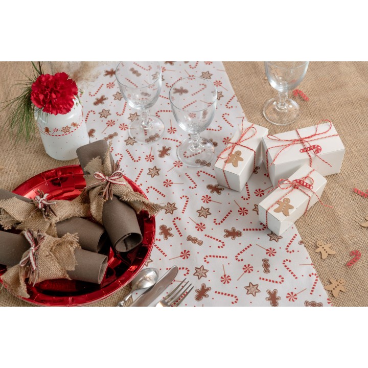 Chemin de table crêpe Joyeuse Gourmandise 27cm x 3m - chemin de table noël