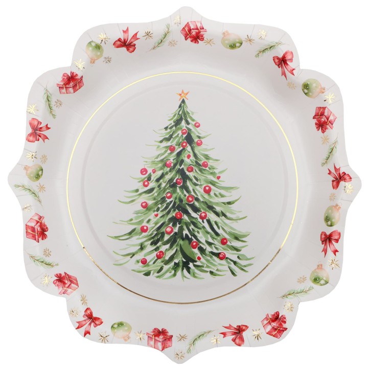 Assiettes blanches Cadeau Enchanté x10 - décoration table noël