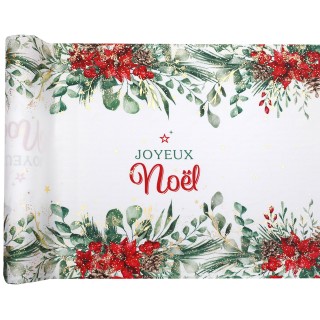 Chemin de table crêpe Bouquet d'Hiver 27CM x 3M - chemin de table noël