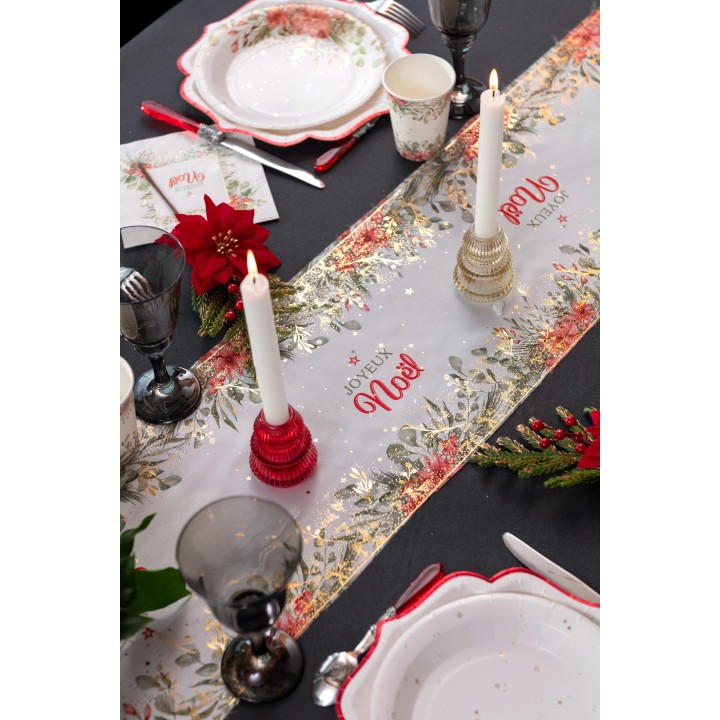 Chemin de table crêpe Bouquet d'Hiver 27CM x 3M - chemin de table noël