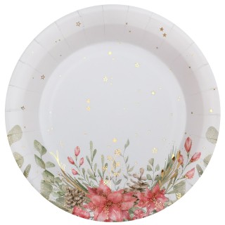 Assiettes blanches Bouquet d'hiver x10 - décoration table noël