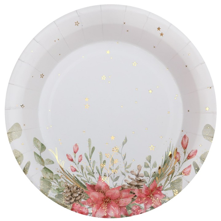 Assiettes blanches Bouquet d'hiver x10 - décoration table noël