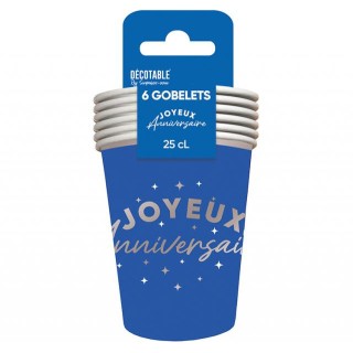 Gobelets carton Joyeux anniversaire bleu touareg