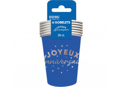 Gobelets carton Joyeux anniversaire bleu touareg