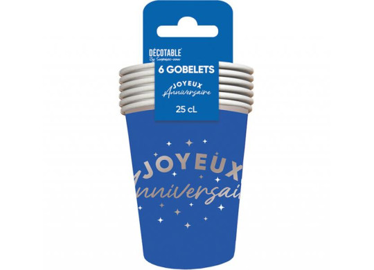 Gobelets carton Joyeux anniversaire bleu touareg Gobelets carton Joyeux anniversaire bleu touareg