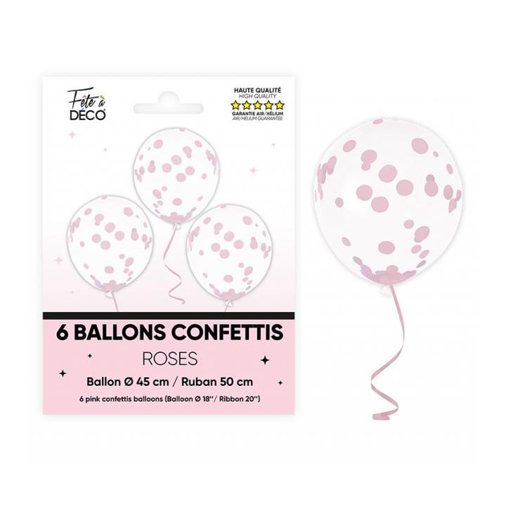 Ballons confettis rose poudré x6