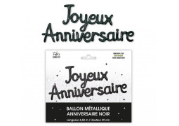 Ballon métallique Joyeux Anniversaire noir