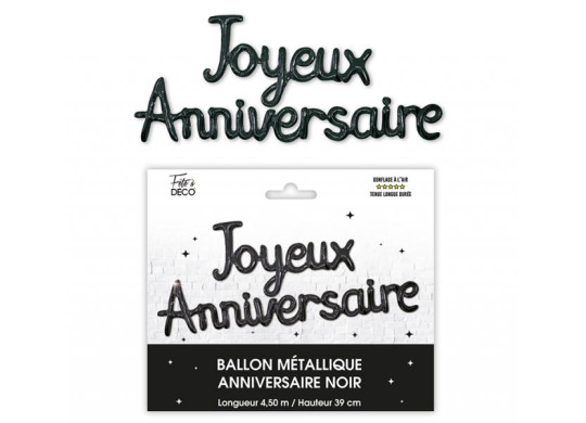 Ballon métallique Joyeux Anniversaire noir Ballon métallique Joyeux Anniversaire noir