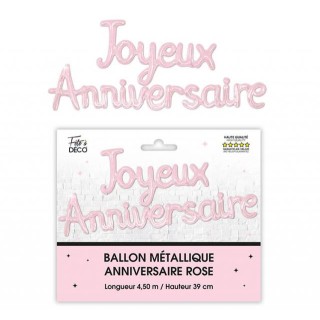 Ballon métallique Joyeux Anniversaire rose poudré